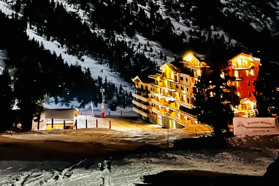 Bear Lodge lit up at night